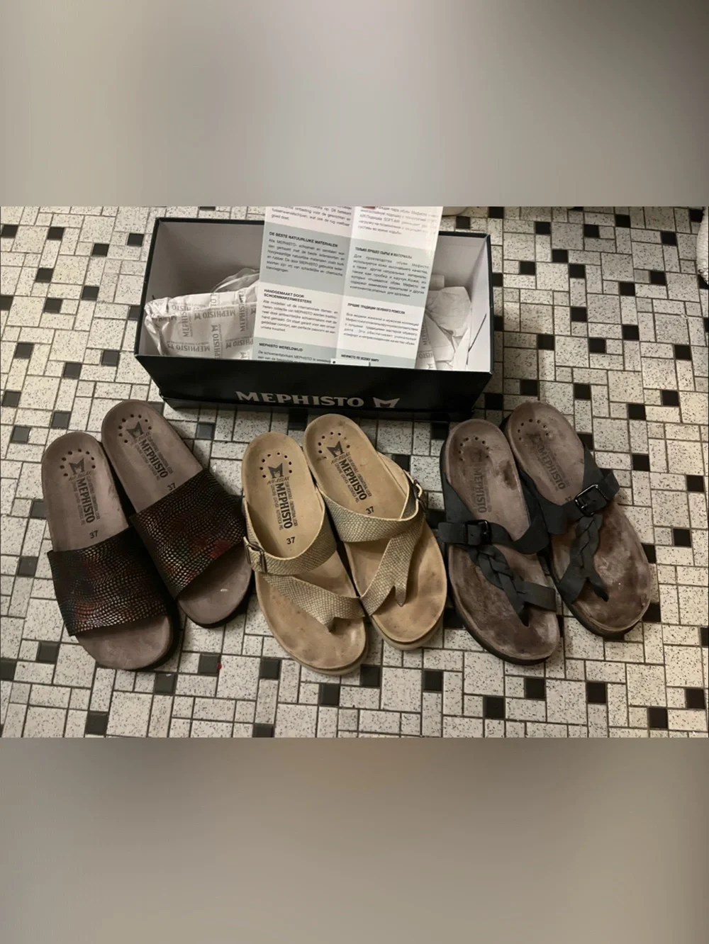 Mephisto Women’s Black Braided Slide & Tan Crisscross Sandals Duo